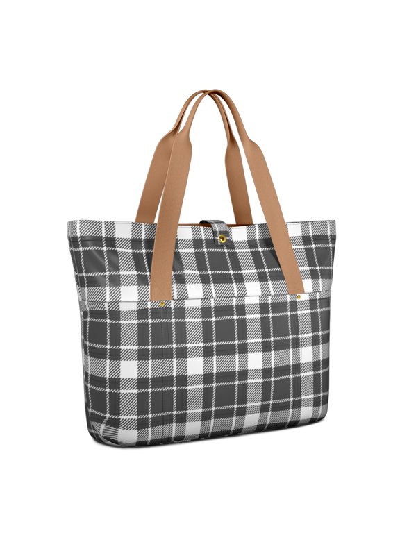 Black and White Checkered Pattern Large Tote Bag for Women, Polyester Roomy Carryall with Pockets and Zipper, Lightweight Gifts Ideas for Work School Gym