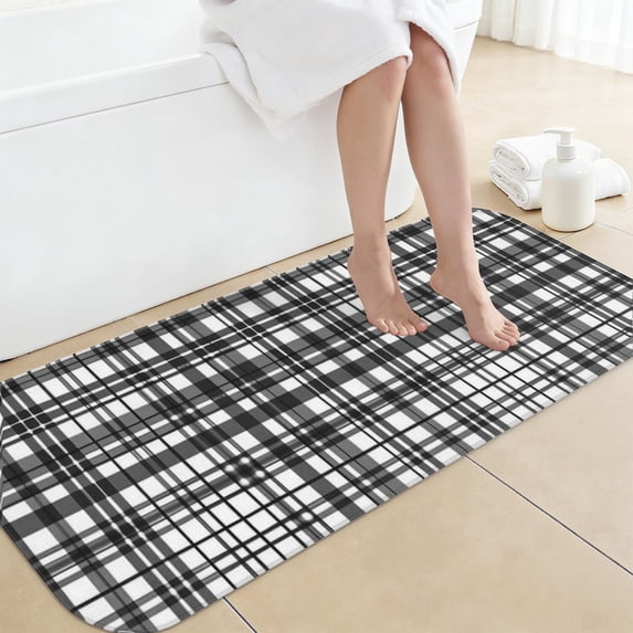 Black and White Checkered Pattern Non-Slip Bath Mat, Entryway Door Rug ...