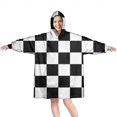 thumbnail image 1 of Black and White Checkered Pattern Wearable Oversized Blanket,Wearable Blanket Hoodie for Adults,Cozy Hooded Blankets with Super Pockets,Super Warm Fuzzy Pullover for Women & Men, 1 of 6
