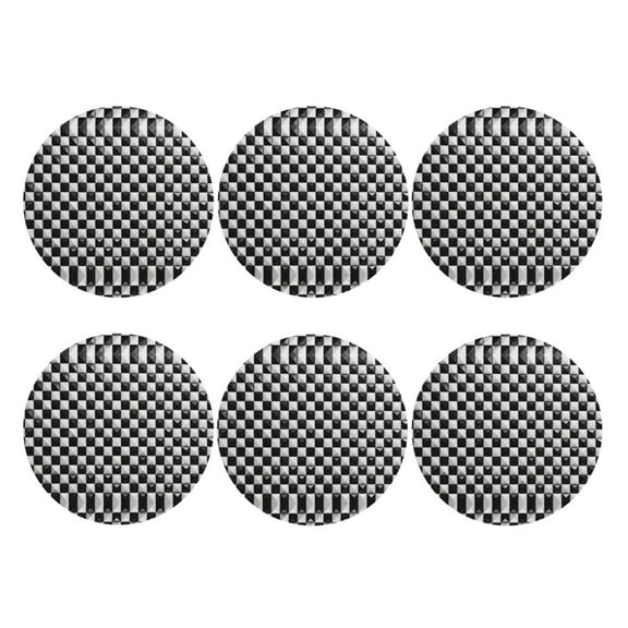 Black White Checkered Pattren Leather Drinks Coasters Suitable for Various Cups Set of 6 Round Shape