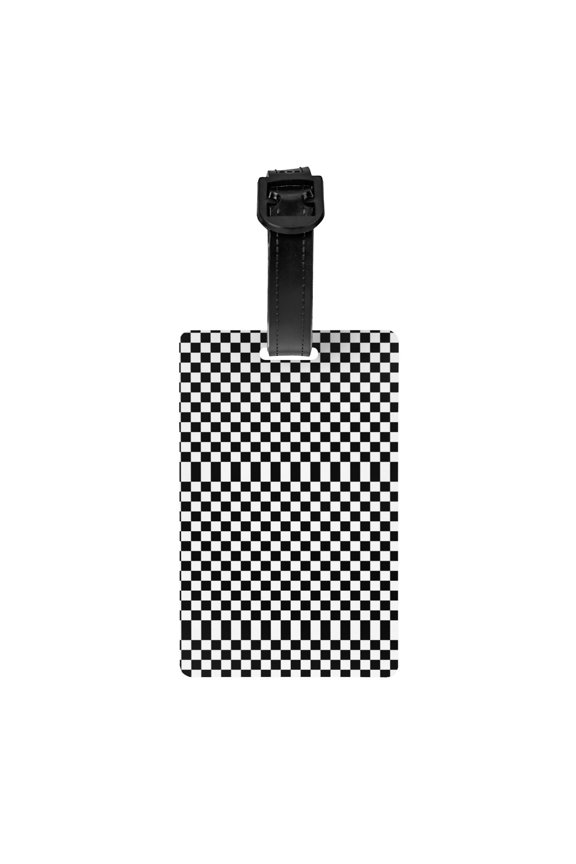 Black And White Checkered Pvc Luggage Tag With Name Id Labelfor Women Men