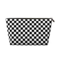 thumbnail image 1 of Black White Checkered Pattren Travel Handbag Leather Purse Organizer Tidy Bag Purse Toiletry Clutch For Women, 1 of 7