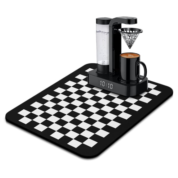 Black White Checkered Plaid Drying Mat Absorbing Bar Mat Collapsible Kitchen Drying Mat for Shop Countertops 18x24 Inches
