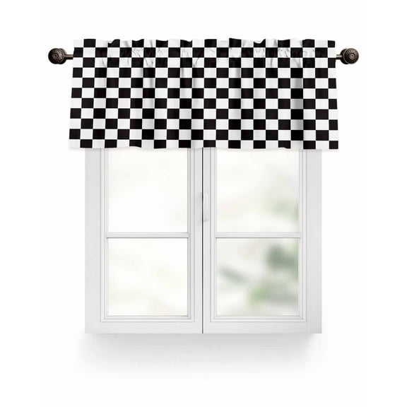 Black And White Checkered Plaid Kitchen Valances for Windows Classic Geometric Pattern Valance Curtains for Kitchen /Living Room/Bedroom/ Bathroom Decor, 54"x18 " ,Rod Pocket 1 Panel,