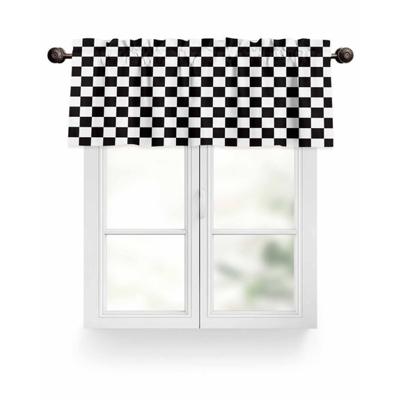 Black And White Checkered Plaid Kitchen Valances for Windows Classic Geometric Pattern Valance Curtains&nbsp; for Kitchen /Living Room/Bedroom/ Bathroom Decor, 54"x18 " ,Rod Pocket 1 Panel,