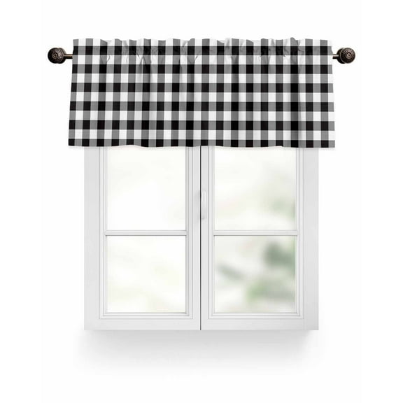 Black White Checkered Plaid Kitchen Valances for Windows Rustic Farmhouse Pattern Valance Curtains&nbsp; for Kitchen /Living Room/Bedroom/ Bathroom Decor, 42"x12 " ,Rod Pocket 1 Panel,