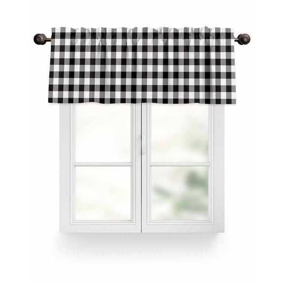 Black White Checkered Plaid Kitchen Valances for Windows Rustic Farmhouse Pattern Valance Curtains&nbsp; for Kitchen /Living Room/Bedroom/ Bathroom Decor, 54"x18 " ,Rod Pocket 1 Panel,