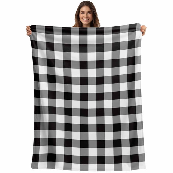 Black White Checkered Plaid Throw Blankets, Rustic Farmhouse Pattern Soft Fleece Blanket Decorative for Home Sofa Couch Chair Living Bedroom, 50x60 inches,