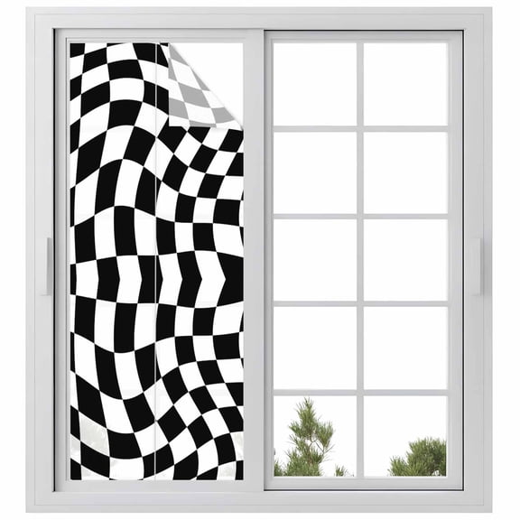 Black and White Checkered Privacy Window Film, Decorative Frosted Glass Window Film, Modern Irregular Geometric Reusable Peel and Stick Static Cling for Home Bathroom Office Glass Door 23.6"x59"