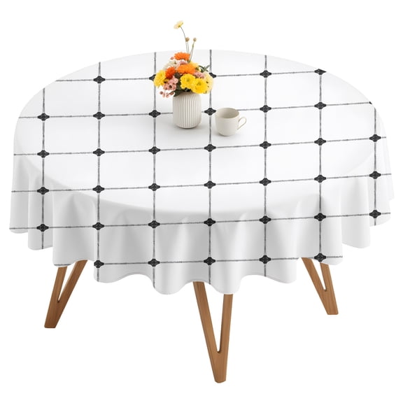 Black White Checkered Round Tablecloth 54 inches Modern Minimalist Geometric Grid Lines Plaid Waterproof Oil-Proof Table Cloth Round Table Cover for Holiday Party Picnic Dinner Decor Indoor Outdoor