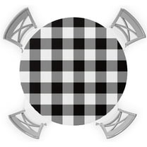 Black and White Checkered Round Tablecloth, Fitted Table Cover with Elastic for 36"-44" Round Tables, Farmhouse Buffalo Plaid Table Cloth Indoor Outdoor Dinning Party Waterproof Tablecloths
