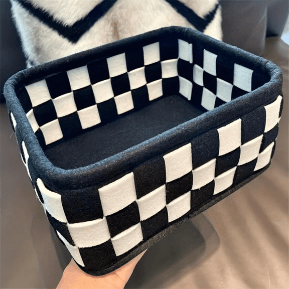 Black and White Checkered Storage Basket Desktop Cosmetics Storage Organizer Snack and Toy Storage Basket Home Decor,1pcs x Storage Basket,Black & White
