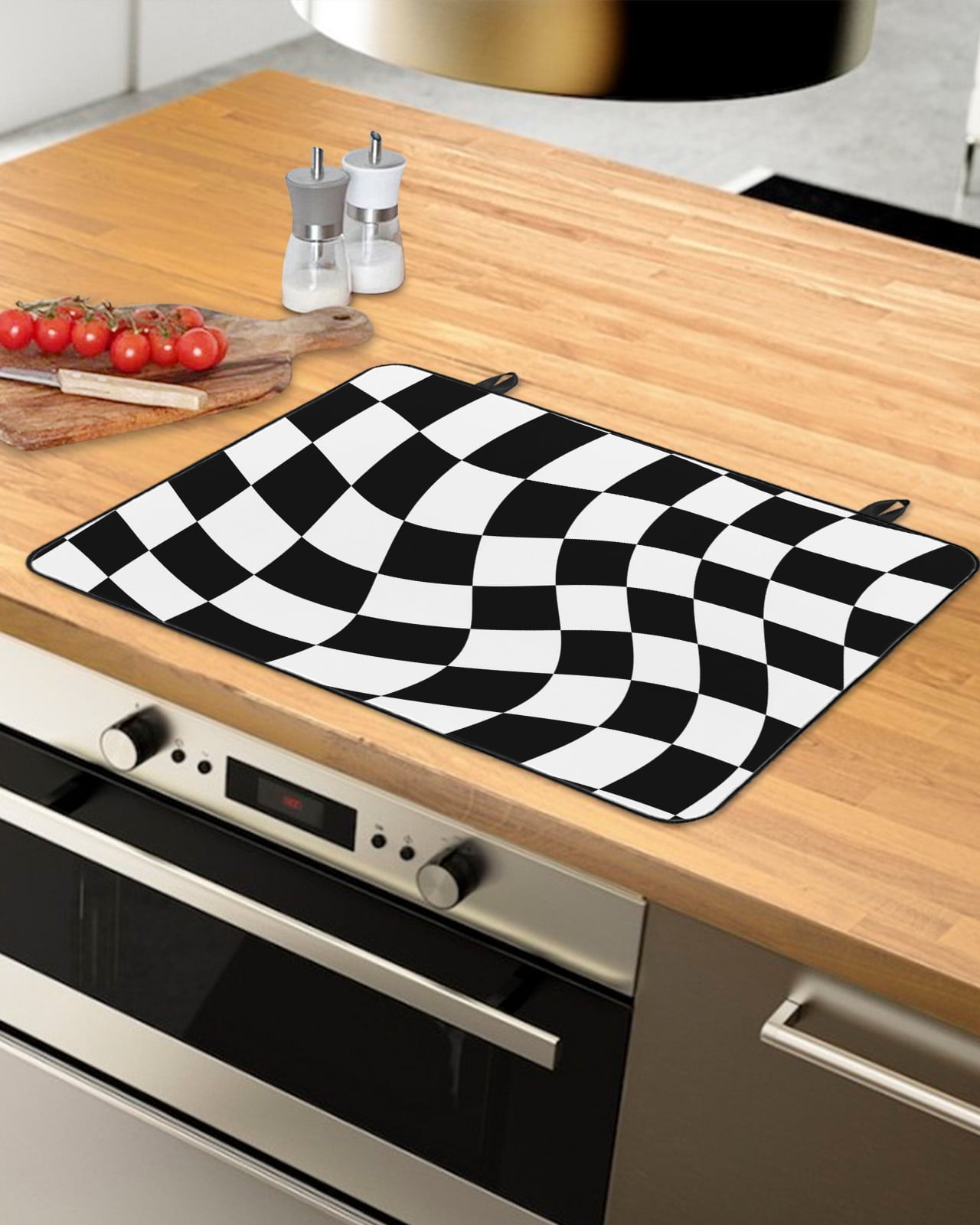 Black and White Checkered Stove Top Covers for Electric Stove, Heat