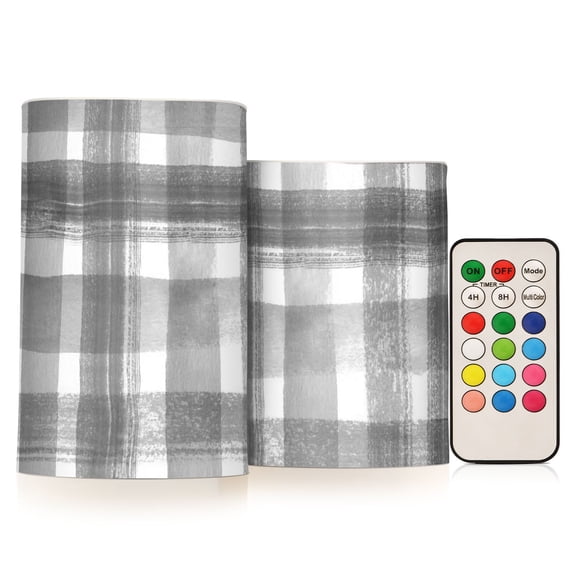 Black and White Checkered Stripes 2 PCS LED Flickering Flameless Candles with Remote Control Realistic 3D Wick Window Candles Sets for Wedding Table Home Decoration Gifts