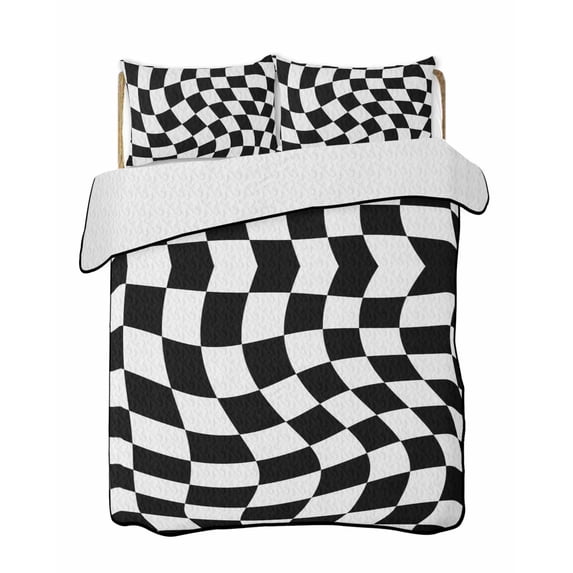 Black and White Checkered Summer Quilt Set Twin XL Size,Soft Quilted Bedding Set with 2 Pillow Shams,Modern Irregular Geometric Lightweight All Season Bedspread Coverlet for Bedroom 68"x98"