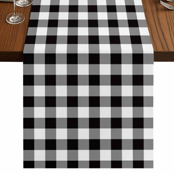 Black and White Checkered Table Runner 120 Inches Long,Farmhouse Buffalo Plaid Cotton Linen Table Runners Dresser Scarves,Decorative Tabletop Scarf Furniture Cover for Home Dinner Party 13"x120"