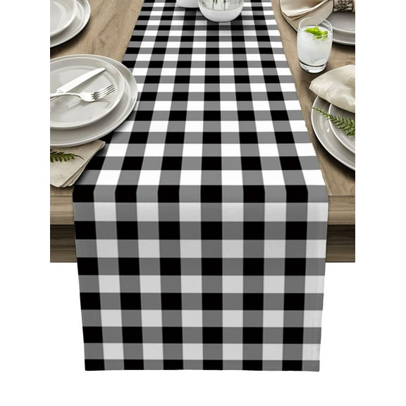 Black and White Checkered Table Runner Farmhouse Buffalo Plaid Tablerunners 13 x 108 Inch, Table Decorations Tabletop Scarf for Summer Gathering Holiday Farmhouse Kitchen Dining Decor