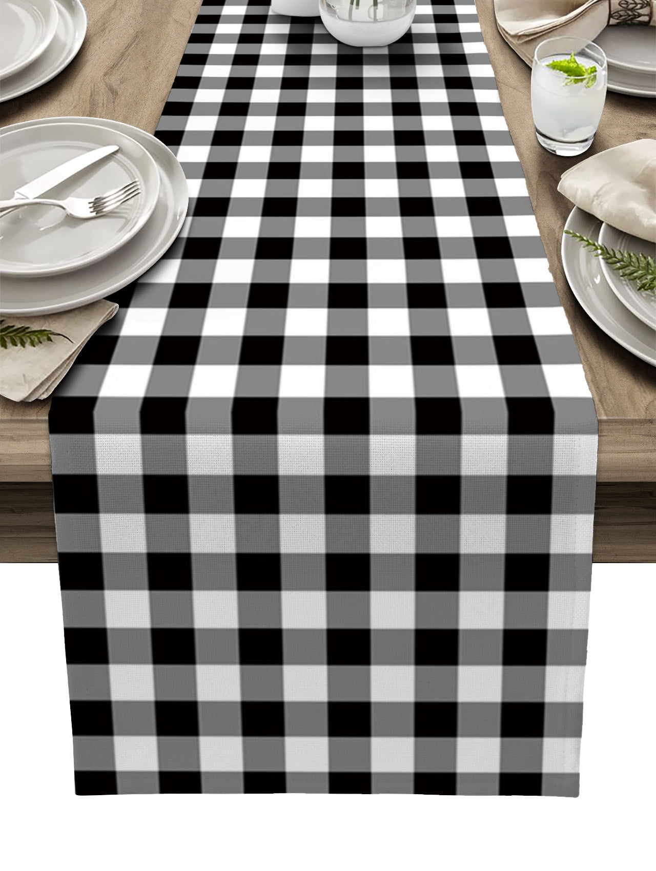 Black And White Checkered Table Runner