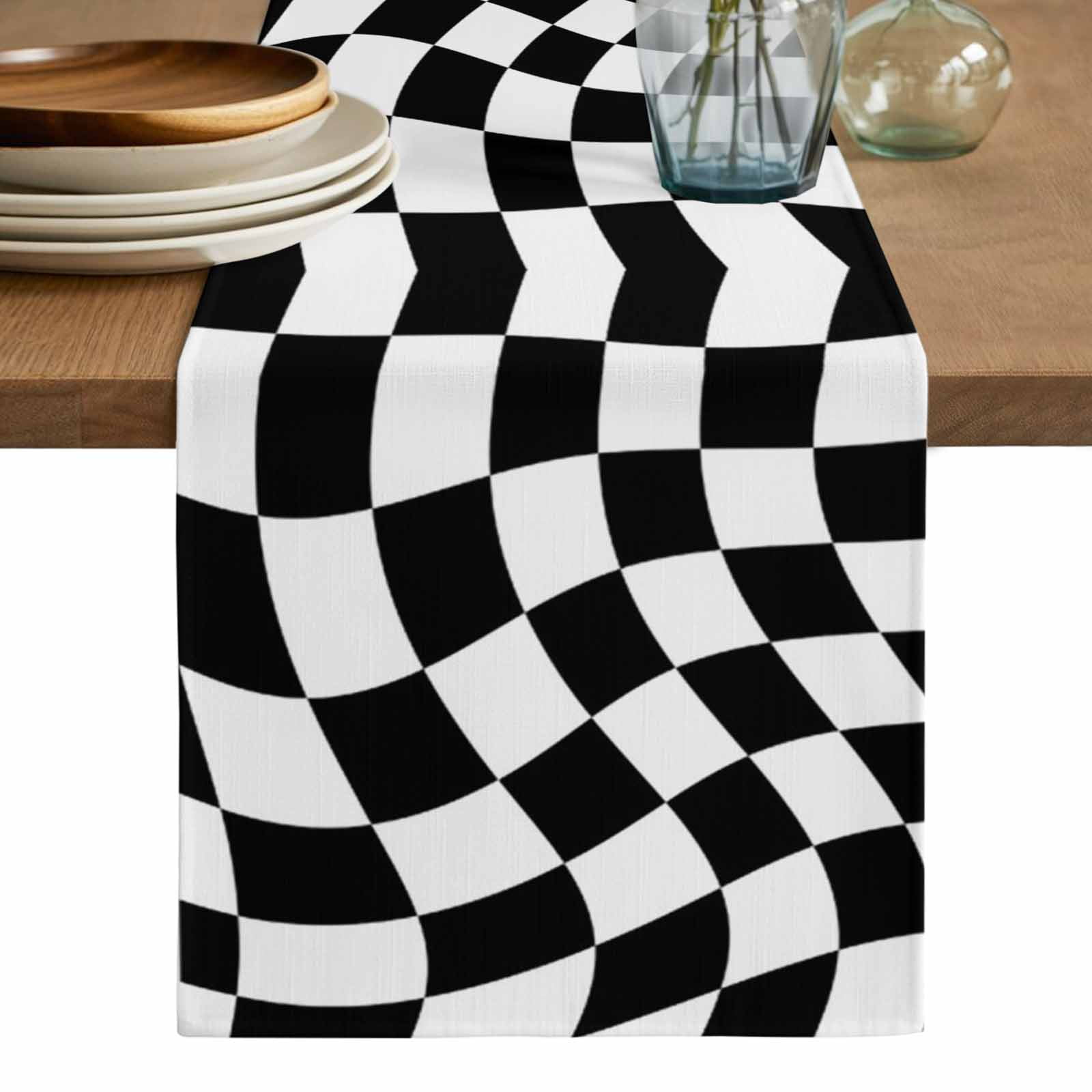 Black And White Checkered Table Runner