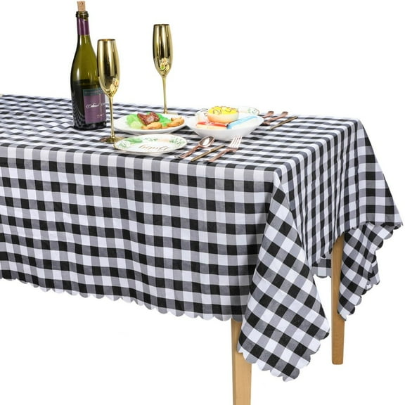 Black and White Checkered Tablecloth, 5555" Stainproof Rectangle Table Cover, Washable Gingham Table Cloth, Spillproof Plaid Tablecloth for Dining, Picnic, Party