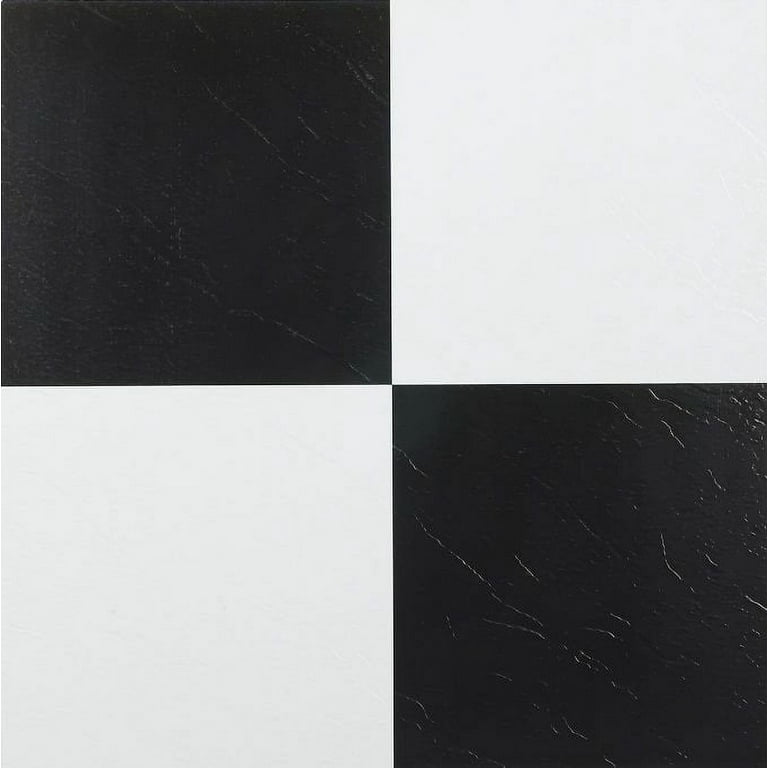 Black & White Checkered Vinyl Floor Tiles Adhesive Stick and Peel