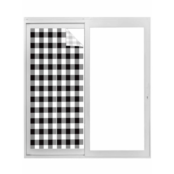 Black and White Checkered Window Privacy Film, Farmhouse Buffalo Plaid Static Cling UV Sun Blocking Tint Film Heat Control Windows Films for Bedroom Bathroom, Window Stickers 17.7"x39.3"