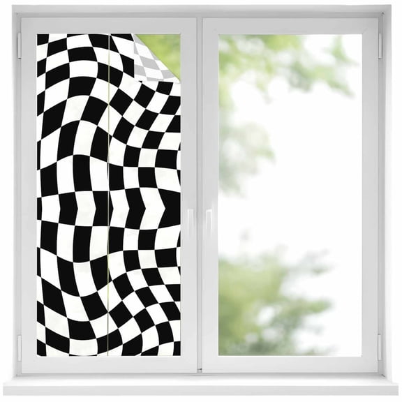 Black and White Checkered Window Privacy Film, Modern Irregular Geometric Static Cling UV Sun Blocking Heat Control Window Tint Day and Night, Non-Adhesive One Way Windows Privacy Cover 17.7''x39.3''