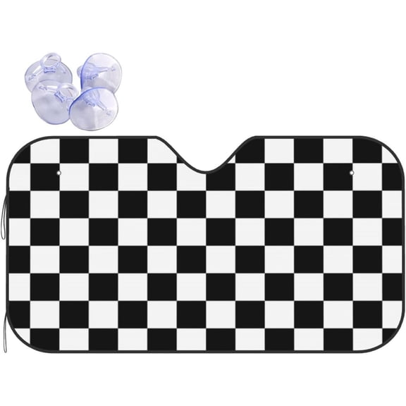 Black White Checkered Windshield Sun Shade for Car Truck & SUV, Foldable Car Sun Shade Front Windshield Car Shade Protector Blocks Uv Rays and Keep Your Vehicle Cool Medium