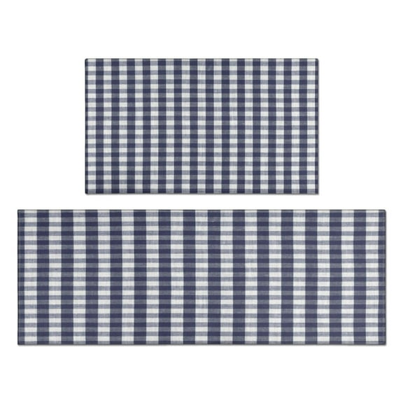 Black and White Chequered Text Rugs and Mats Non Skid Washable Absorbent Microfiber Soft Kitchen Mat for Floor Set Of 2 Decor Stain Resistant 17"x47"+17"x30"