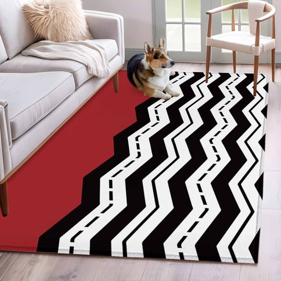 Black White Chevron Area Rug 3x5 FT, Non Slip Entryway Bedside Carpet, Geometric Red Sea Wavy Striped Washable Soft Floor Carpet Indoor Mat Non-Shedding Throw Rugs for Dorm Kitchen Home Office