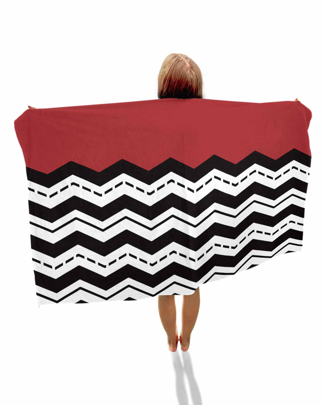 Black White Chevron Beach Towels Oversized Super Absorbent, Geometric Red Sea Wavy Striped Lightweight Bath Towel Quick Dry Sets For Bathroom/Pool/Rv Camping/Beach Play/Gym Room/Picnic 23"x47"