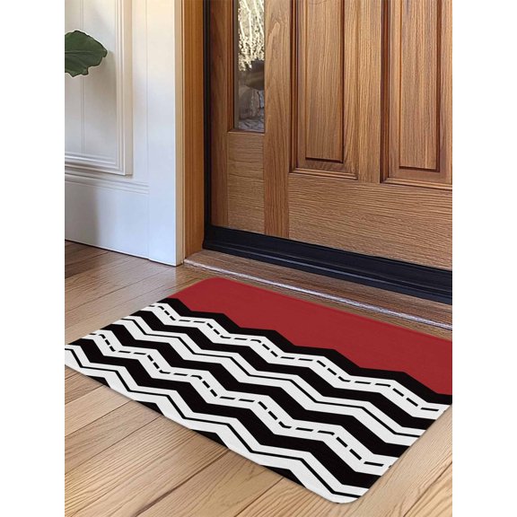 Black White Chevron Door Mat Indoor Outdoor Entrance, Non Slip Rug for Kitchen Bathroom Entryway Rug, Geometric Red Sea Wavy Striped Washable Doormat Floor Mat for Office Home Decor 24x36 Inch