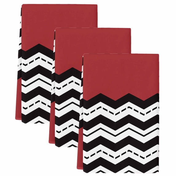 Black White Chevron Kitchen Towels Set of 3, Geometric Red Sea Wavy Striped Soft Microfiber Dish Towels, Absorbent Quick-Dry Washable Dishcloths for Kitchen Cleaning, Drying Dishes, 18x28 Inches