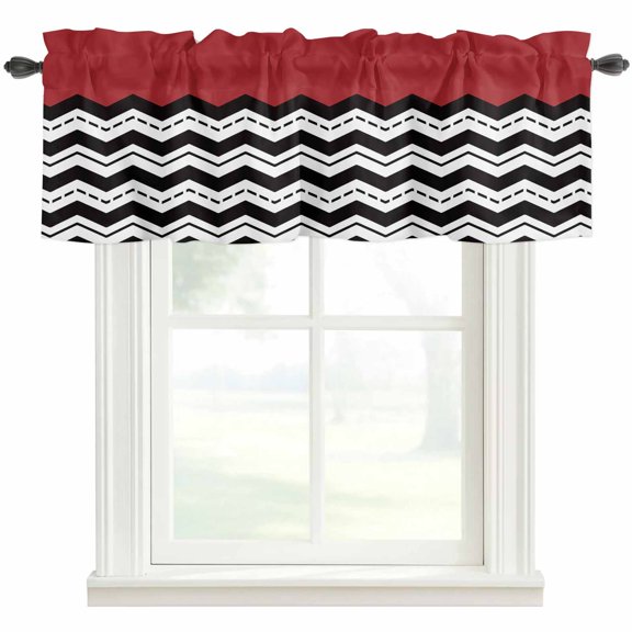 Black White Chevron Kitchen Valances for Windows, Geometric Red Sea Wavy Striped Bathroom Window Valances 42x12 Inch Rod Pocket Window Treatments Valance Curtains for Living Room Bedroom Decor