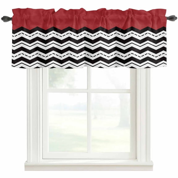Black White Chevron Kitchen Valances for Windows, Geometric Red Sea Wavy Striped Bathroom Window Valances 60x18 Inch Rod Pocket Window Treatments Valance Curtains for Living Room Bedroom Decor