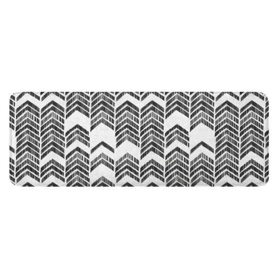 Black and White Chevron Pattern Kitchen Rug Mat,Kitchen Runner Rugs Non Skid Washable,Decorative Kitchen Floor Mats for Kitchen,Sink,Laundry,17"x47.2"