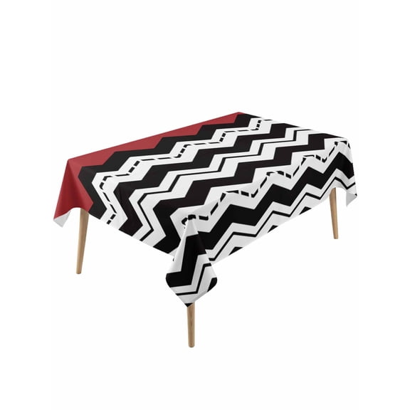 Black White Chevron Table Cloth, Geometric Red Sea Wavy Striped Waterproof Tablecloth for Rectangle Tables, Reusable Washable Fabric Table Cover for Restaurant Kitchen Dining Tables 54"x108"