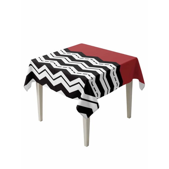 Black White Chevron Table Cloth, Geometric Red Sea Wavy Striped Waterproof Tablecloth for Square Tables, Reusable Washable Fabric Table Cover for Restaurant Kitchen Dining Tables 60"x60"