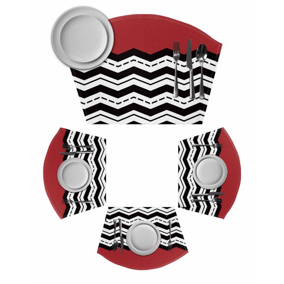Black White Chevron Wedge Shaped Placemats Set of 2, Cotton Linen Fan Place Mats, Geometric Red Sea Wavy Striped Washable Table Mats for Holiday Wedding Party Dinning Coffee Tables 11.8"x17.5"