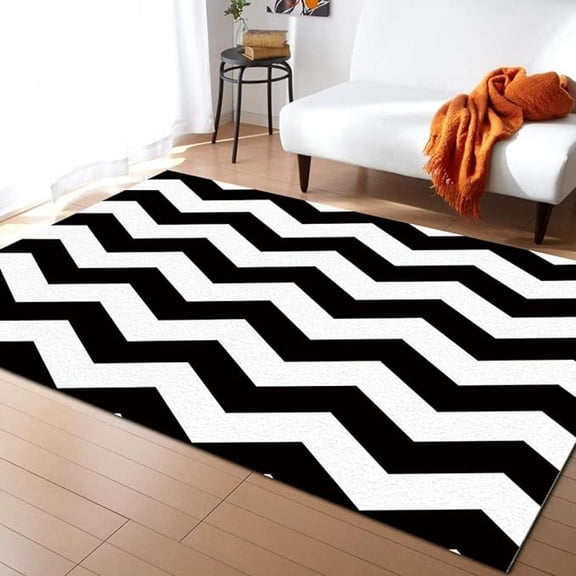 Black White Chevron Zig Zag Wave Ripple Area Rug, Modern Simple Living Room Rugs, Indoor Non-Slip Kids Rugs, Machine Washable Breathable Carpet For Front Entrance Floor Decor 3x4ft