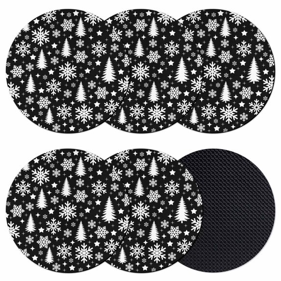 Black White Christmas Coasters Set of 6, Absorbent Coasters for Drinks, Xmas Tree Snowflake Winter Abstract Coaster for Desk Coffee Table Protection, Home Decor House Warming Gifts 4"