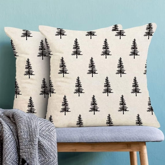 Black and White Christmas Pillow Cover Set Of 2 Christmas Tree Decor Throw Pillows Winter Xmas Holiday Outdoor Cushion Cases Farmhouse Pillowcases for Bedroom Home Sofa