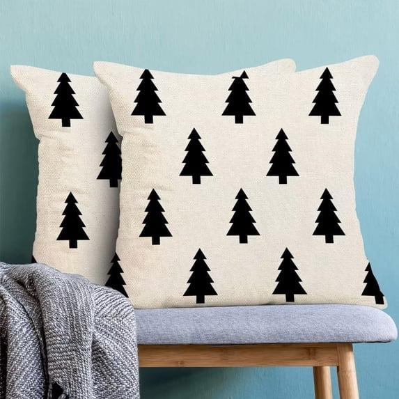 Black and White Christmas Pillow Cover Set Of 2 Christmas Tree Decor Throw Pillows Winter Xmas Holiday Outdoor Cushion Cases Farmhouse Pillowcases for Bedroom Home Sofa