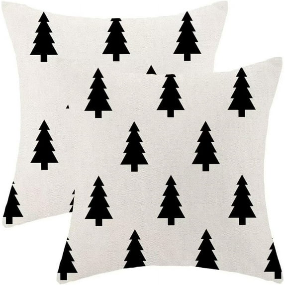 Black and White Christmas Pillow Covers 20X20 Inch Pack of 2, Geometric Pattern Christmas Tree Decorative Throw Pillow Linen Winter Xmas Pillow Cases Cushion for Bedroom Home Sofa