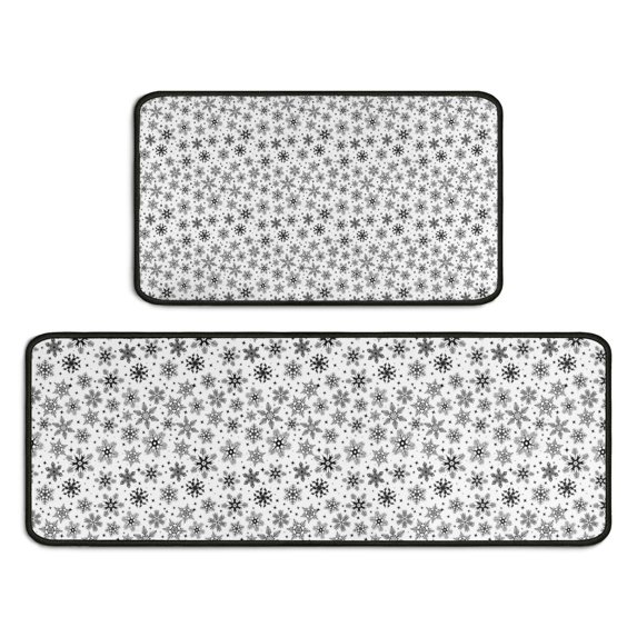 Black and White Christmas Snowflake Pattern Kitchen Rugs Sets Of 2,Anti Fatigue Kitchen Mat Rugs Non Slip Washable,Decorative Kitchen Floor Mats for Kitchen,Sink,Laundry,17"X30"+17"X47"
