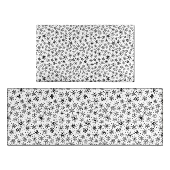 Black and White Christmas Snowflake Pattern Kitchen Rugs Sets Of 2,Anti Fatigue Kitchen Mat Rugs Non Slip Washable,Decorative Kitchen Floor Mats for Kitchen,Sink,Laundry,17"x30"+17"x47"
