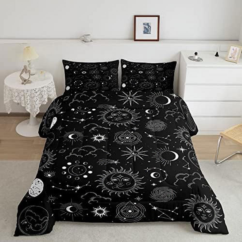 Black White Christmas Tree Comforter Set for Girls Boys Cartoon