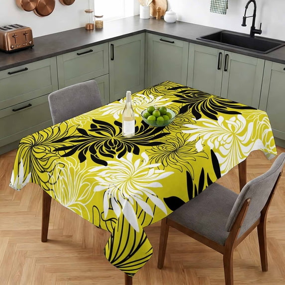 Black White Chrysanthemum Table Cloth 52x70in, Waterproof Rectangle ...