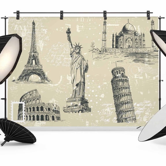 Black White City Backdrop for Photography, Modern Black Architecture Khaki Photo Backdrop Portrait Background Party Banner Photo Backgrounds for Studio Booth Props, 7x5ft