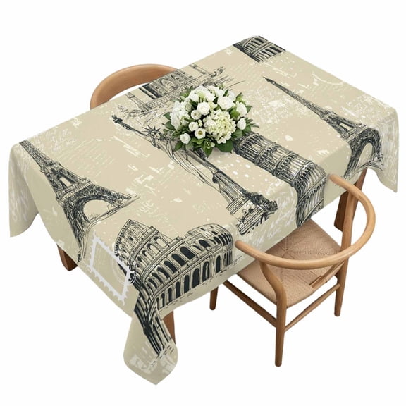 Black White City Rectangle Tablecloth Modern Black Architecture Khaki Waterproof Wrinkle Free Soft Table Cloth Spill-Proof Washable Table Cover for Dining Party Picnic 60 x 120 Inch